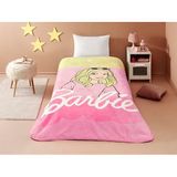 TAÇ Barbie Malibu Çizgi Film Karakteri Pamuk-Polyester Karışım Battaniye, Sarı, Pembe, Tek Kişilik