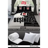 Taç Beşiktaş Parçalı Logo Çift Kişilik 7 Parça Yatak Seti - Nevresim Takımı + Yorgan + 2\'li Yastık - Beyaz - Siyah - 200 x 220 cm