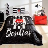 Taç Beşiktaş Stripe Tek Kişilik Yatak Örtüsü Seti Beşiktaş Lisans - Siyah - Beyaz - 160 x 230 cm