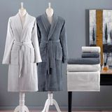 Taç Blaze Pure Cotton Pamuk Aile Bornoz Seti Gri Mavi - M - L - Mavi - Gri
