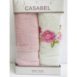 Taç Casabel 2li Çiçek Desen Pembe Beyaz El Yüz Havlu Set