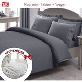 Taç Çift Kişilik Premium Basic Stripe Saten Nevresim Takımı Yorgan - Antrasit - 200 x 220 cm
