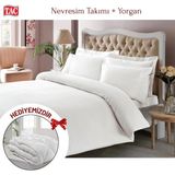 Taç Çift Kişilik Premium Basic Stripe Saten Nevresim Takımı Yorgan - Beyaz - 200 x 220 cm