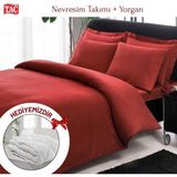 Taç Çift Kişilik Premium Basic Stripe Saten Nevresim Takımı Yorgan - Kırmızı - 200 x 220 cm