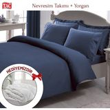 Taç Çift Kişilik Premium Basic Stripe Saten Nevresim Takımı Yorgan - Lacivert - 200 x 220 cm