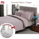 Taç Çift Kişilik Premium Basic Stripe Saten Nevresim Takımı Yorgan - Lila - 200 x 220 cm