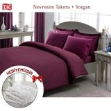 Taç Çift Kişilik Premium Basic Stripe Saten Nevresim Takımı Yorgan - Mürdüm - 200 x 220 cm