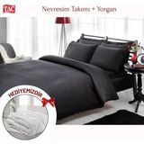 Taç Çift Kişilik Premium Basic Stripe Saten Nevresim Takımı Yorgan - Siyah - 200 x 220 cm