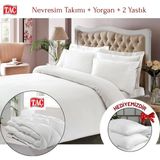 Taç Çift Kişilik Premium Basic Stripe Saten Nevresim Takımı Yorgan Yastık - Beyaz - 200 x 220 cm