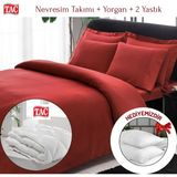 Taç Çift Kişilik Premium Basic Stripe Saten Nevresim Takımı Yorgan Yastık - Kırmızı - 200 x 220 cm