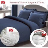 Taç Çift Kişilik Premium Basic Stripe Saten Nevresim Takımı Yorgan Yastık - Lacivert - 200 x 220 cm