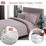 Taç Çift Kişilik Premium Basic Stripe Saten Nevresim Takımı Yorgan Yastık - Lila - 200 x 220 cm