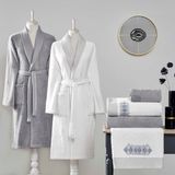 Taç Depth Pure Cotton Pamuk Aile Bornoz Seti Beyaz Gri - M - L