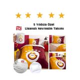 Taç Galatasay5yildiz Taç Lisanslı Galatasaray 5.Yıldız Tek Kişilik Pamuk Nevresim Takımı + Yorgan + Yastık,Tek Ebat Sarı