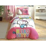 Taç Hello Kıtty Raınbow Tek Kişilik Nevresim - Pembe - 160 x 220 cm