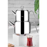 Taç Hera İndüksiyon Tabanlı Jumbo Çaydanlık Takımı Platin Üst Demlik: 2,20 L Alt Demlik: 4,20 L