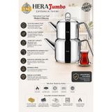 Taç Hera Jumbo Çaydanlık Takımı 4 Parça, 18/10 Paslanmaz Çelik, 2,20 L Üst + 4,20 L Alt Demlik, İndüksiyon Uyumlu