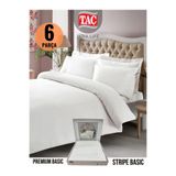 Taç ik-tac-stripe-cıft-premium-001 Premium Basic Stripe Beyaz Saten Cift Kişilik Nevresim Takımı,200 x 220 Beyaz