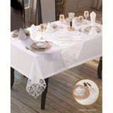 Taç Keten Krem-Krem 26 Parça 12 Kişilik Premium Supla Runner Sofra Masa Takımı