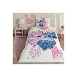 Taç Lilo And Stitch Lisanslı Ranforce Çarşafı Lastikli Tek Kişilik Nevresim Takımı-Pembe