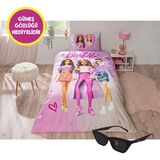 Taç Lisanslı Barbie Shine Pamuk Tek Kişilik Nevresim Takımı (Güneş Gözlüğü Hediyeli) - Renkli - 160 x 220 cm