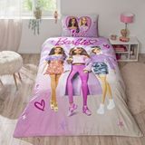 Taç Lisanslı Barbie Shine Tek Kişilik Pamuk Nevresim Takımı - Renkli