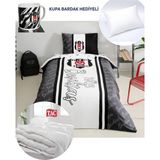 Taç Lisanslı Beşiktaş 1903 Glow Tek Kişilik Pamuk Nevresim Takımı Yorgan Yastık - Siyah - Beyaz