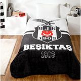 Taç Lisanslı Beşiktaş Tek Kişilik Battaniye Logo Üstü Kartal Yenisezon - 160 x 220 cm - Siyah - Beyaz