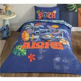 Taç Lisanslı Disney Stitch Aloha Tek Kişilik Pamuk Nevresim Takımı - Açık Mavi - 100 x 200 cm