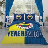 Taç Lisanslı Fenerbahçe Parçalı Logo Pamuklu Çift Kişilik Nevresim Takımı - Sarı - Lacivert - 200 x 220 cm