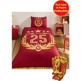 Taç Lisanslı Galatasaray 25.şampiyonluk Tek Kişilik Nevresim Takımı 25 Aslan Figür Hediyeli - Renkli - 160 x 220 cm