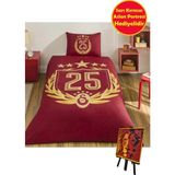 Taç Lisanslı Galatasaray 25.şampiyonluk Tek Kişilik Nevresim Takımı Mini 3D Portre Hediyeli - Kırmızı - 160 x 220 cm