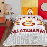 Taç Lisanslı Galatasaray 5 Yıldız Logo Tek Kişilik Pike Takımı - Beyaz