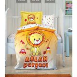 Taç Lisanslı Galatasaray Yavru Aslan Bebek Nevresim Takımı Sarı 100 x 150 cm Çarşaf Lastiksiz Desenli