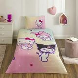 Taç Lisanslı Hello Kitty & Friends Pamuk Tek Kişilik Nevresim Takımı - Pembe - 160 x 220 cm