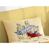 Taç Lisanslı Hotwheels Desenli % 100 Pamuk Kumaş 1 Adet Yastık Kılıfı 50X70 cm - Sarı