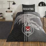 Taç Lisanslı Kapitoneli -Beşiktaş Taraftar- Lastikli Çarşaflı Tek Kişilik 4 Mevsim Nevresim Takımı