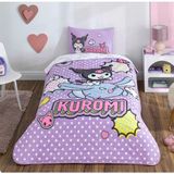 Taç Lisanslı Kuromi Smile Tek Kişilik Yatak Örtüsü - Lila - 160 x 230 cm