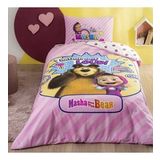 Taç Lisanslı Masha & The Bear Super Cute Pamuk Tek Kişilik Nevresim Takımı