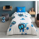 Taç Lisanslı Playstation Astro Bot ( 120 x 200 cm Lastikli Çarşaflı ) Tek Kişilik Nevresim Takımı - Beyaz - Mavi - 160 x 220 cm