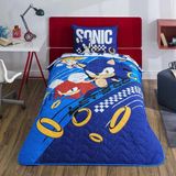 Taç Lisanslı Sonic Mavi Pamuklu Çocuk Yatak Örtüsü Seti (160X230) - 160 x 230 cm