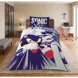 Taç Lisanslı Sonic Run ( 120 x 200 cm Lastikli Çarşaflı ) Tek Kişilik Nevresim Takımı - Lacivert - Beyaz - 160 x 220 cm