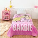 Taç Lisanslı Tek Kişilik Barbie Gırl Power Battaniye - 150 x 200 cm - Pembe - Beyaz