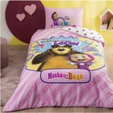 Taç Lisanslı Tek Kişilik Nevresim Takımı Masha Bear Super Cute - 160 x 220 cm - Acı Kahve
