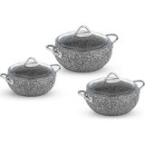 Taç Luna Granit Derin Tencere Seti 18 cm 20 cm 22 cm Gri Granit Kaplama ile Dayanıklı