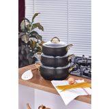 Taç Luna Granit Siyah 3lü Güveç Set