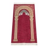 Taç Mahal Desenli Şönil Seccade - Bordo Renk