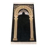 Taç Mahal Desenli Şönil Seccade - Siyah Renk