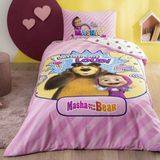TAÇ Masha & The Bear Super Cute Renkli Klişe Pamuk Nevresim Takımı, Çok Renkli, Küçük Tek Kişilik