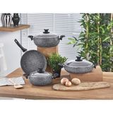 Taç Master Cook Gri Derin Tencere Seti 7 Parça Granit Kaplamalı Ergonomik Saplı - 20+24+26+26 cm